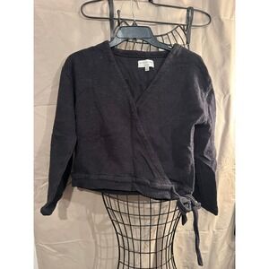 TEXTURE & THREAD Madewell Black Wrap Front Tie Waist Sweatshirt Top Size S